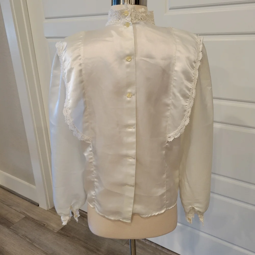 SAN ANDRE VINTAGE 80S VICTORIAN CREAM BLOUSE NEO EDWARDIAN LACY BLOUSE Size 10 - Picture 6 of 15